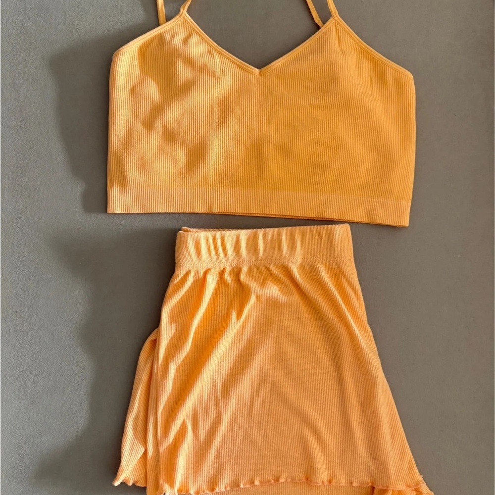 Orange Ribbed Women's Skirt Set